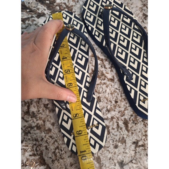 TORY BURCH BLUE & WHITE GOLD LOGO FLIP FLOPS SIZE 8 - Picture 9 of 9